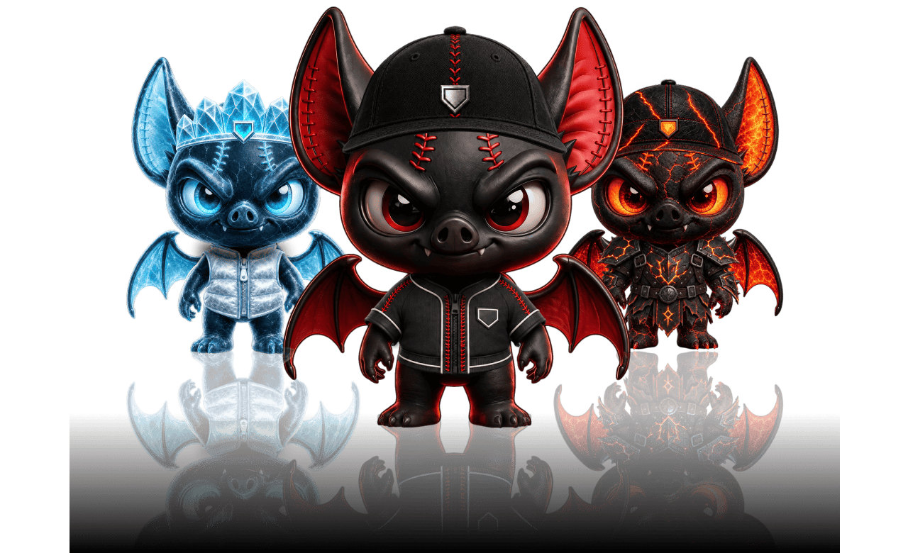 Three customized BATTY mascots